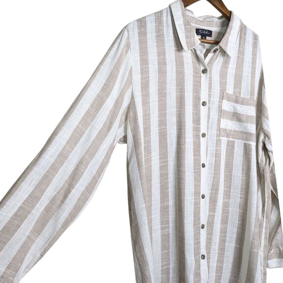 Anthropologie RD & Koko Linen Tunic Top XL Wide Stripe Button Down Pocket - Picture 4 of 11